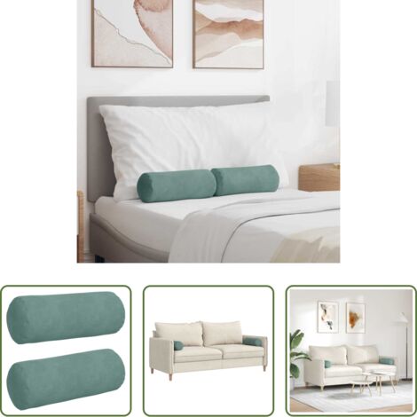 vidaXL Cojines de pana -  Cojines Bolster 2 pcs Verde Mar Ø 15 x 40 cm Tela de pana
