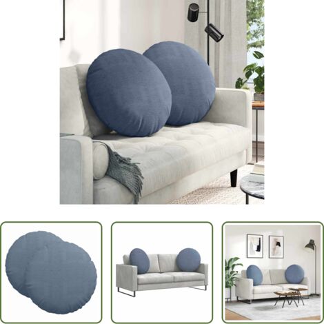 vidaXL Cojines de pana -  Cojines para asiento 2 pcs Azul Ø 60 cm Tela de pana