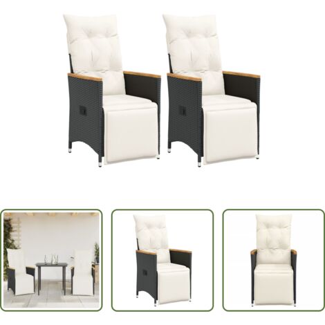vidaXL Cojines de respaldo -  Sillones reclinable jardín cojines 2 uds ratán sintético negro