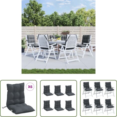 vidaXL Cojines de silla -  Cojines de silla respaldo bajo 6 uds tela Oxford gris antracita