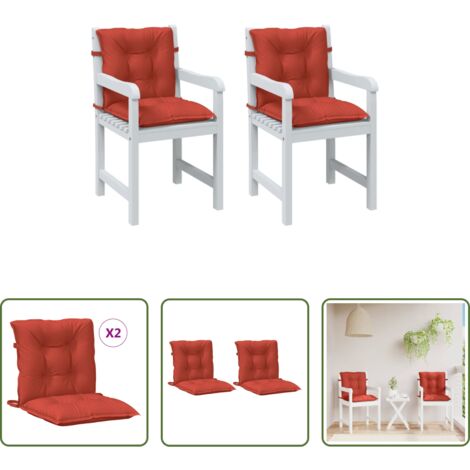 vidaXL Cojines de silla -  Cojines silla respaldo bajo 2 ud tela rojo melange 100x50x7 cm