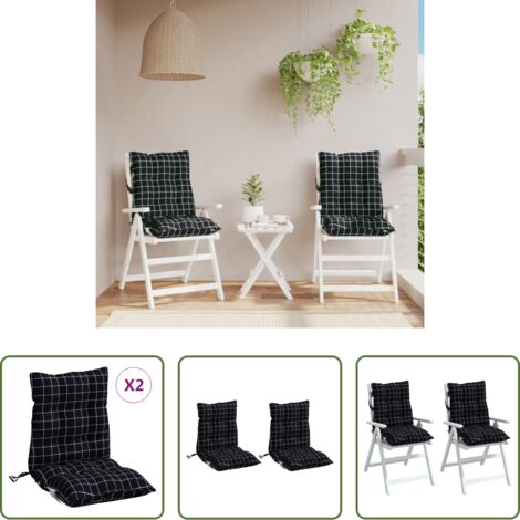 vidaXL Cojines de silla con respaldo bajo -  Cojines de silla respaldo bajo 2 uds tela Oxford cuadros negro