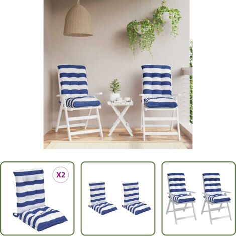 vidaXL Cojines de silla con respaldo bajo -  Cojines silla respaldo bajo 2 uds tela Oxford rayas azul blanco