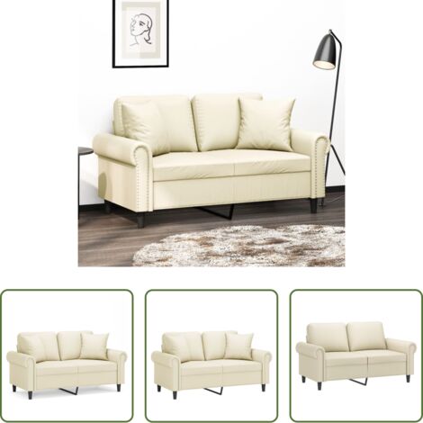vidaXL Cojines decorativos -  Sofá de 2 plazas con cojines cuero sintético color crema 120 cm