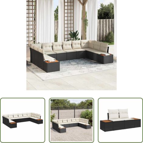 vidaXL Cojines extraíbles -  Conjunto de sofás de jardín con cojín 10 pcs Negro y crema