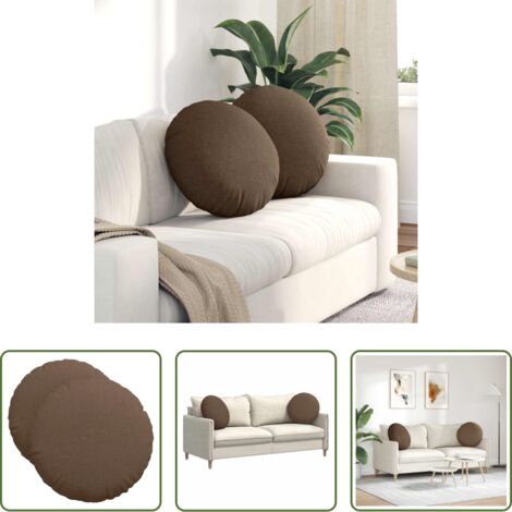 vidaXL Cojines marrón -  Cojines para asiento 2 pcs Marrón Ø50 x 19 cm tela