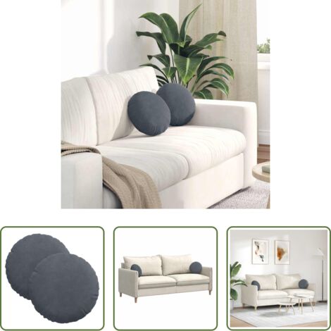 vidaXL Cojines modernos -  Cojines para asiento 2 pcs Gris oscuro Ø 40 x 13 cm Terciopelo