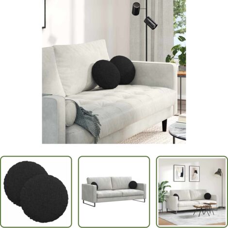 vidaXL Cojines modernos -  Cojines para asiento 2 pcs Negro Ø30 x 13 cm tela