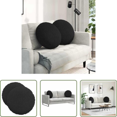 vidaXL Cojines modernos -  Cojines para asiento 2 pcs Negro Ø50 x 19 cm tela