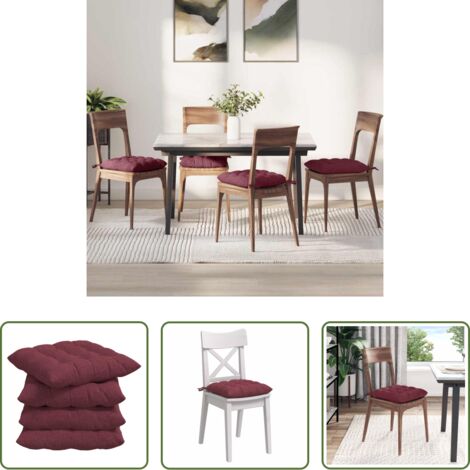vidaXL Cojines modernos -  Cojines para asiento 4 pcs Rojo vino 40 x 40 x 6 cm tela
