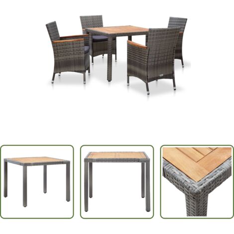vidaXL Cojines para comedor -  Set de comedor para jardín 5 pzas cojines ratán sintético gris