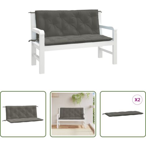 vidaXL Cojines para exteriores -  Cojines banco jardín 2 uds tela gris oscuro melange 120x50x7 cm