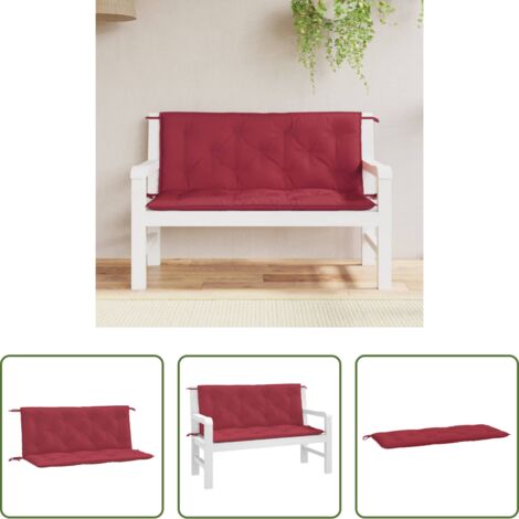 vidaXL Cojines para exteriores -  Cojines de banco de jardín 2 uds rojo tinto 120x50x7 cm