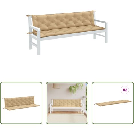 vidaXL Cojines para exteriores -  Cojines para banco jardín 2 uds tela beige melange 200x50x7 cm