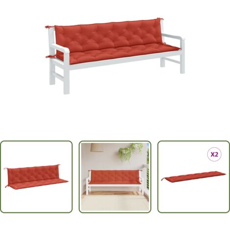 vidaXL Cojines para exteriores -  Cojines para banco jardín 2 uds tela rojo melange 200x50x7 cm