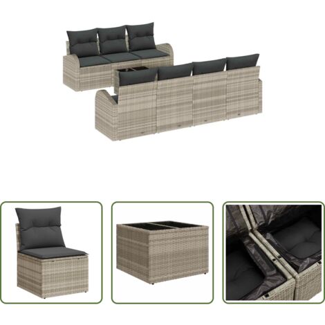 vidaXL Cojines para jardín -  Conjunto de sofá de jardín 8 pcs Gris Claro y Gris Oscuro