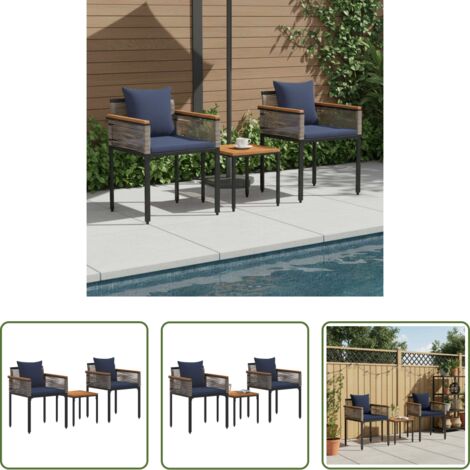 vidaXL Cojines para jardín -  Juego de muebles de exterior Gris y azul marino ratán sintético