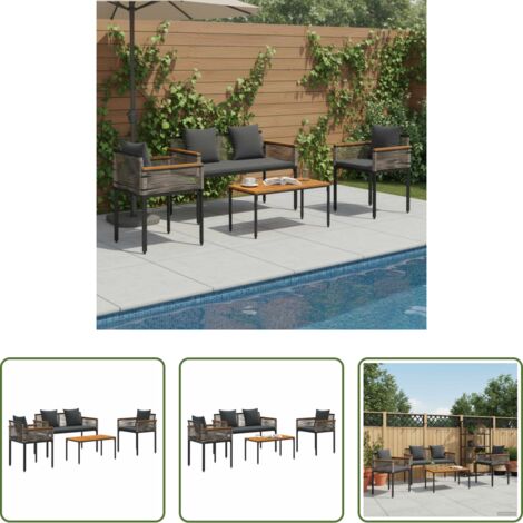 vidaXL Cojines para jardín -  Juego de muebles de exterior Gris y Gris Oscuro ratán sintético
