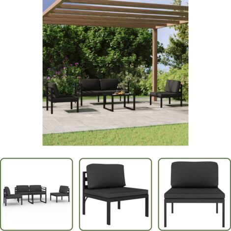 vidaXL Cojines para jardín -  Set muebles de jardín 5 pzas y cojines aluminio gris antracita
