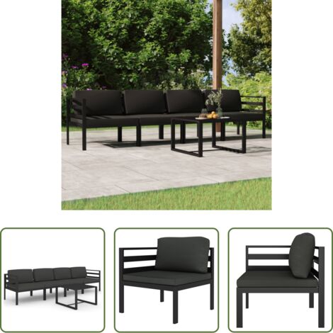 vidaXL Cojines para jardín -  Set muebles de jardín 5 pzas y cojines aluminio gris antracita