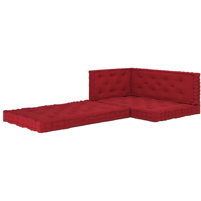 

vidaXL Cojines para palets de suelo 4 unidades algodón rojo burdeos - Rojo