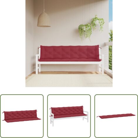 vidaXL Cojines para patio -  Cojines de banco de jardín 2 uds rojo tinto 200x50x7 cm