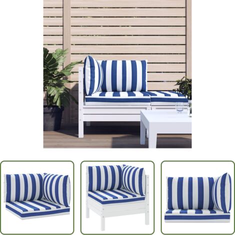 vidaXL Cojines para patio -  Cojines para palés 3 piezas tela Oxford azul y blanco a rayas