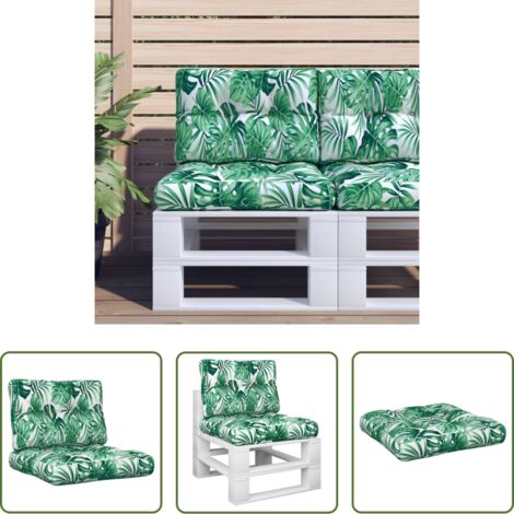 vidaXL Cojines para patio -  Cojines para palets 2 unidades tela estampado de hojas