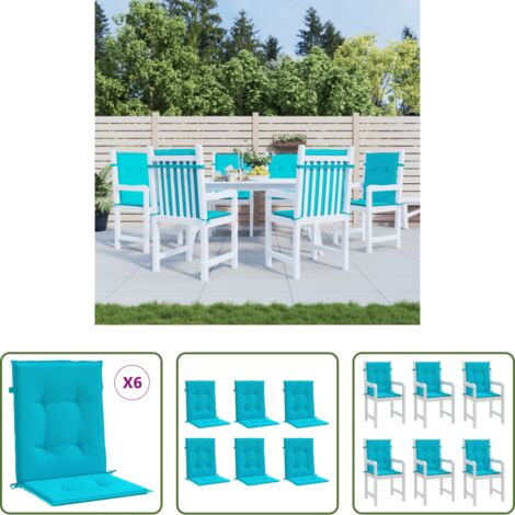 vidaXL Cojines para patio -  Cojines para silla con respaldo bajo 6 uds tela turquesa