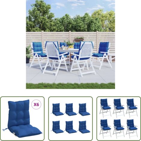 vidaXL Cojines para patio -  Cojines para silla respaldo bajo 6 uds tela Oxford azul real