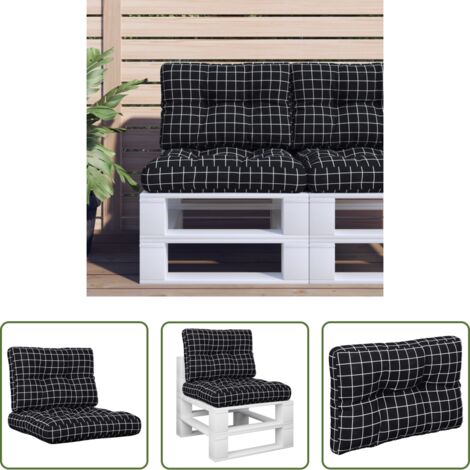 vidaXL Cojines para patio -  Cojines para sofá de palets 2 piezas tela a cuadros negro