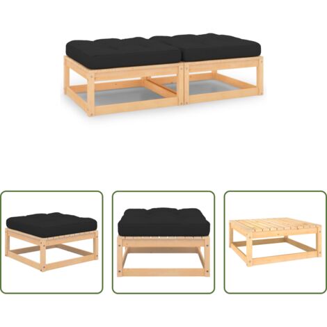 vidaXL Cojines para reposapiés -  Reposapiés de jardín con cojines 2 uds madera maciza de pino