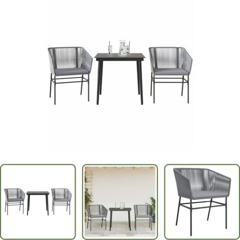 vidaXL Cojines para sillas -  Juego comedor jardín 3 pzas cojines ratán sintético vidrio gris