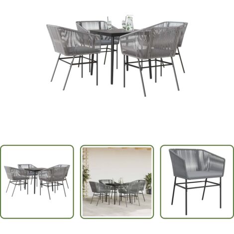 vidaXL Cojines para sillas -  Juego comedor jardín 5 pzas cojines ratán sintético vidrio gris