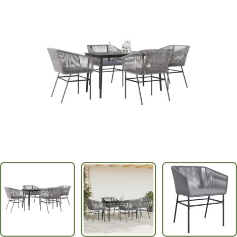 vidaXL Cojines para sillas -  Juego comedor jardín 5 pzas cojines ratán sintético vidrio gris