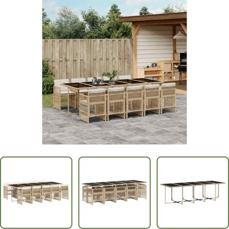vidaXL Cojines para sillas -  Set comedor de jardín 11 pzas con cojines ratán sintético beige