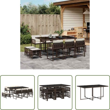 vidaXL Cojines para sillas -  Set comedor de jardín 11 pzas y cojines ratán sintético marrón