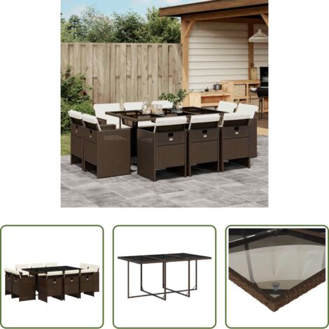 vidaXL Cojines para sillas -  Set comedor de jardín 11 pzas y cojines ratán sintético marrón