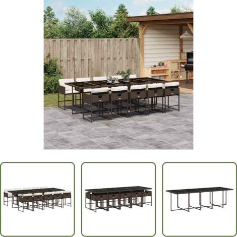 vidaXL Cojines para sillas -  Set comedor de jardín 11 pzas y cojines ratán sintético marrón