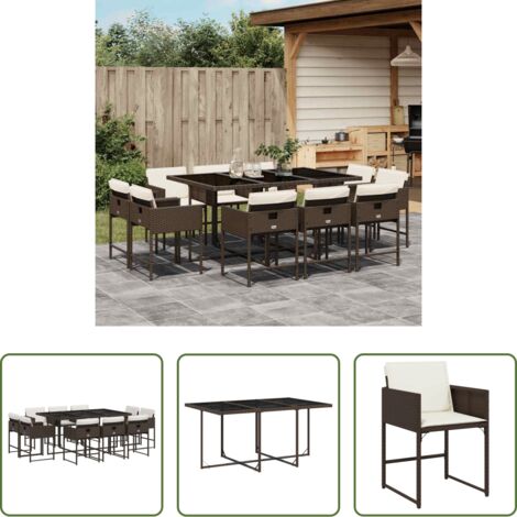 vidaXL Cojines para sillas -  Set comedor de jardín 11 pzas y cojines ratán sintético marrón