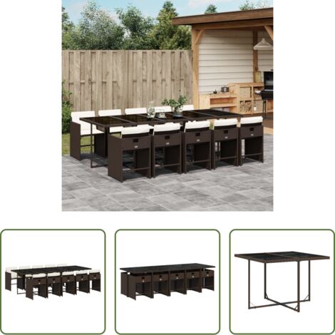 vidaXL Cojines para sillas -  Set comedor de jardín 11 pzas y cojines ratán sintético marrón