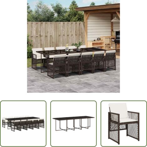 vidaXL Cojines para sillas -  Set comedor de jardín 11 pzas y cojines ratán sintético marrón