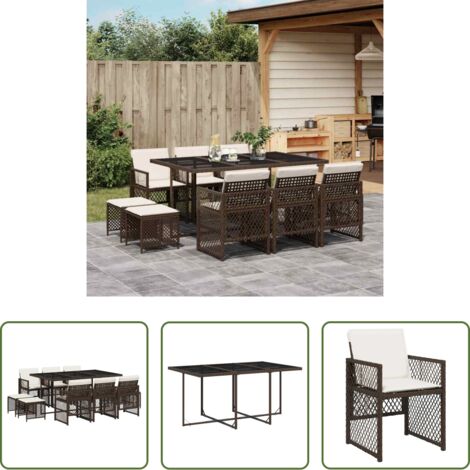 vidaXL Cojines para sillas -  Set comedor de jardín 11 pzas y cojines ratán sintético marrón