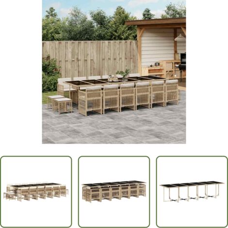 vidaXL Cojines para sillas -  Set comedor de jardín 17 pzas con cojines ratán sintético beige