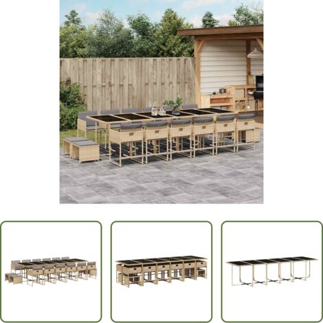 vidaXL Cojines para sillas -  Set comedor de jardín 17 pzas con cojines ratán sintético beige