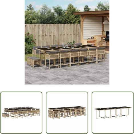 vidaXL Cojines para sillas -  Set comedor de jardín 17 pzas con cojines ratán sintético beige