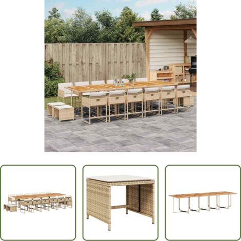vidaXL Cojines para sillas -  Set comedor de jardín 17 pzas con cojines ratán sintético beige