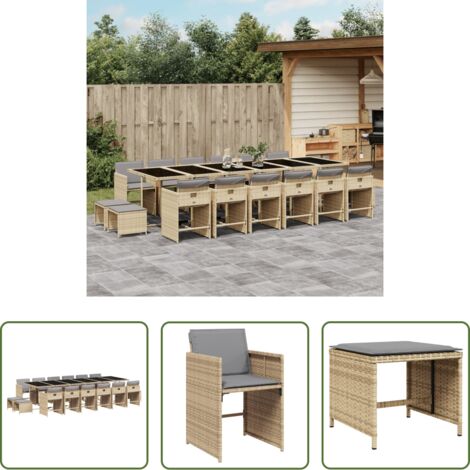 vidaXL Cojines para sillas -  Set comedor de jardín 17 pzas con cojines ratán sintético beige