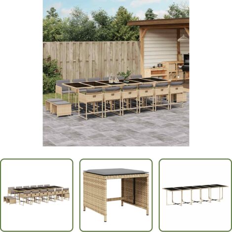 vidaXL Cojines para sillas -  Set comedor de jardín 17 pzas con cojines ratán sintético beige