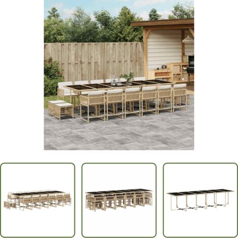 vidaXL Cojines para sillas -  Set comedor de jardín 17 pzas con cojines ratán sintético beige